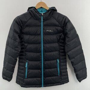 Eddie Bauer First Ascent Down Puffer Jacket Hooded Black Kids Youth L 14-16